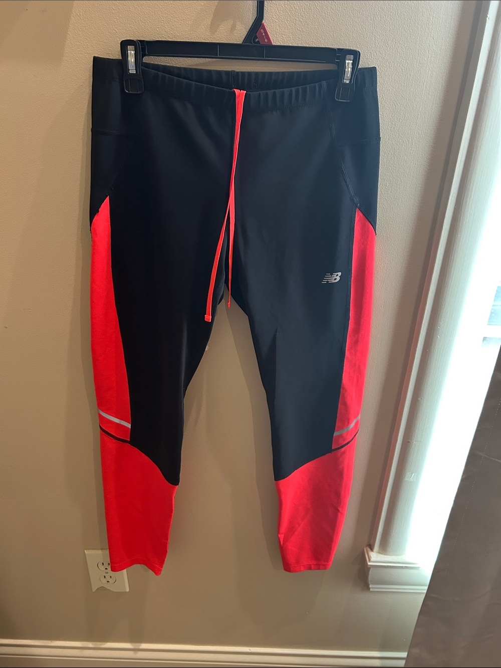 New Balance Black and Red Training Leggings with Drawstring